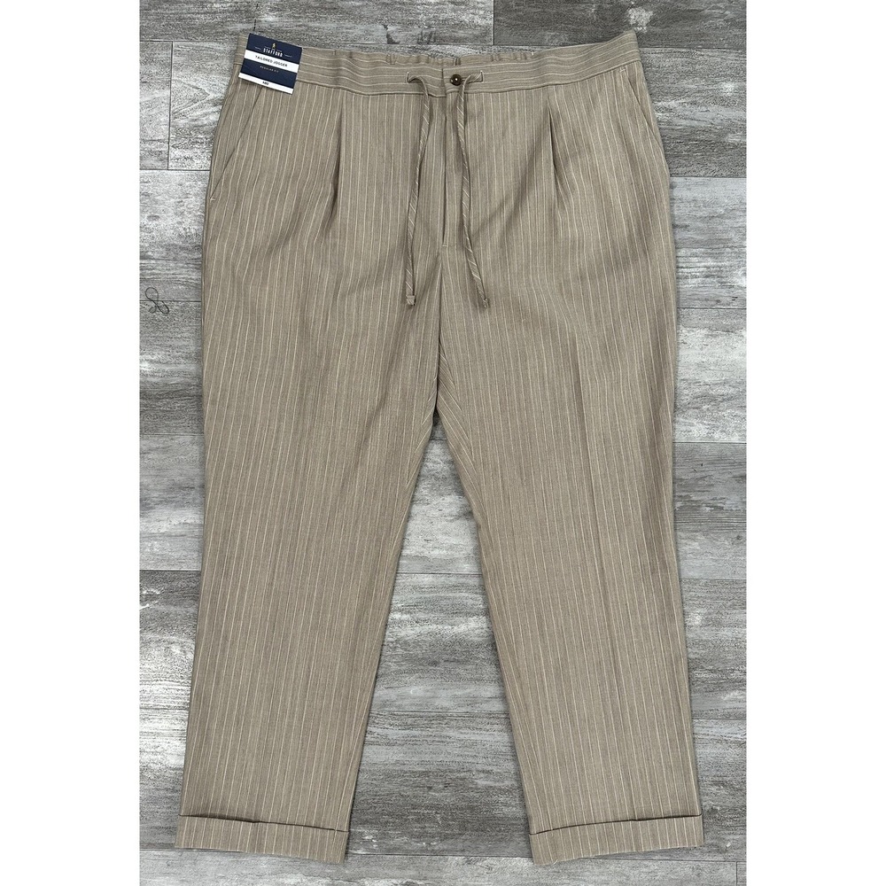 Stafford Tailored Wool Blend Jogger Womens 44R Tan Stripe Pleated Regular Fit